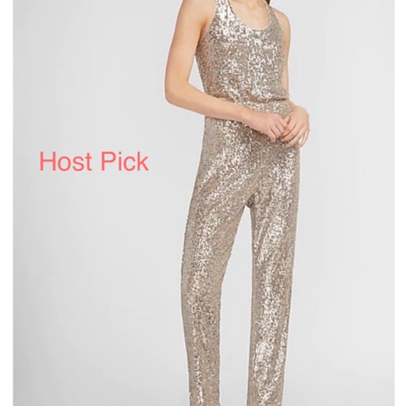 🎉HOST PICK🎉 Express Silver/Grey Sequin Scoop Neck Jumpsuit - Picture 1 of 11